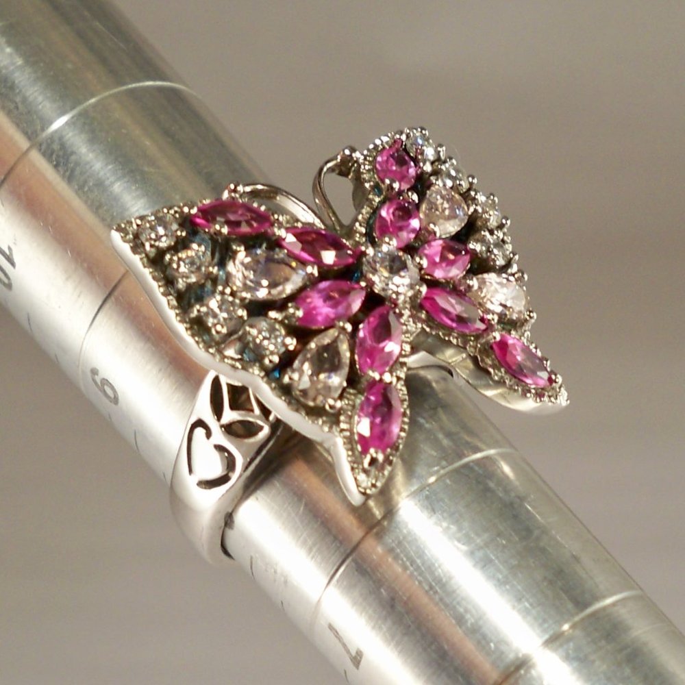 New Vintage Charles Winston Pink Cubic Zirconias Butterfly Silver Ring